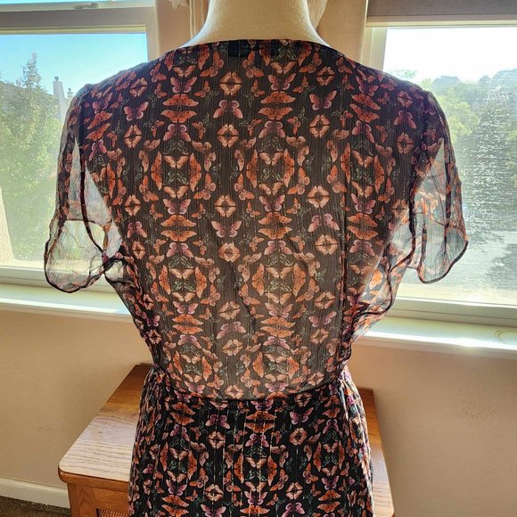 Rebecca Minkoff Butterfly Print Sheer Dress w/Gold Thread - Size 4 - Picture 2 of 4